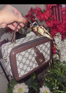 Stylish Monogram Box Bag with Scarf Accent
