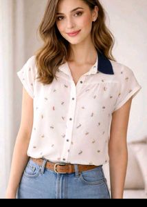 Cute Printed Button-Up Blouse
