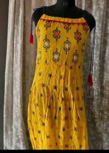 Yellow Floral Print Tassel Dress