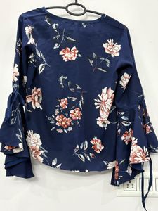 Navy Floral Bell Sleeve Top