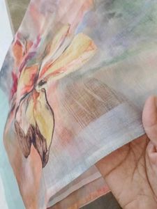 Elegant Floral Print Linen Dupatta