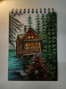 Serene Lakeside Cabin Painting