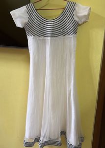 White Net Anarkali with Churi Pants and Duppatta