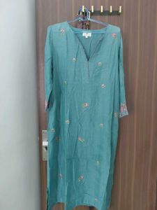 Jaypore Teal Embroidered Kurta with inner