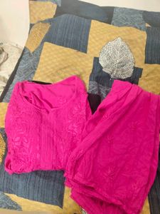Pink Embroidered chikankari Kurta Set