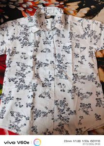 kids  White Floral Print Short Sleeve Shirt