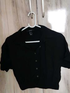 Black Cropped Button-Up Top