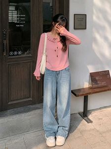 (New)Cute Pink Ruffle Tie Neck Top