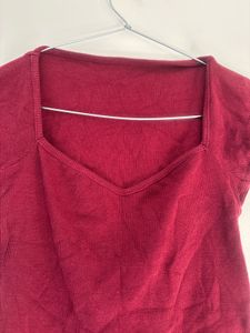 Burgundy Square Neck Crop Top