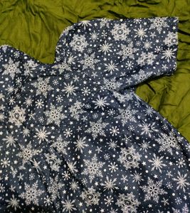 Puff Sleeves Navy Blue Shirt, Size M, Cotton Blend