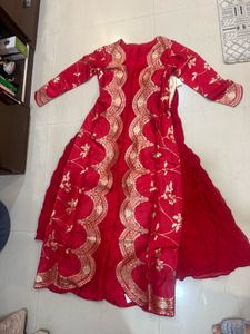 Red Sharara Set with Embroidered Crop Top