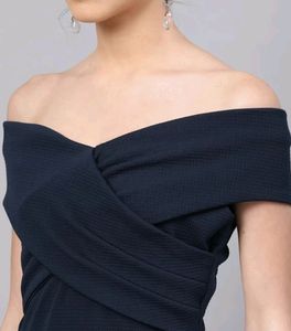 Navy Blue Offshoulder Midi Dress