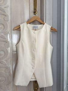 Elegant Cream Sleeveless Blazer Vest