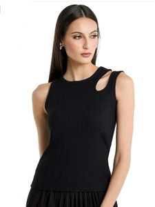 Black Ribbed Crop Tank Top Asymmetric Shoulder Cut