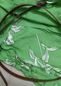 Olive Green Flared Dress With Belt