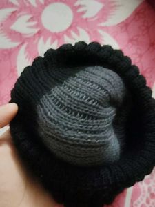 150.Black Beanie with Embroidered Flowers