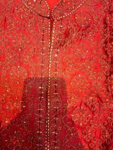 Men's Red Embroidered Kurta Set
