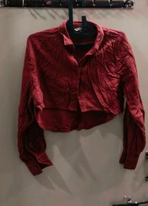Maroon Cropped Button-Up Shirt