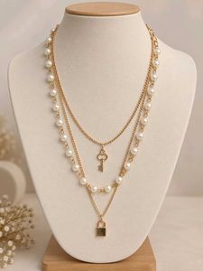 Layered Pearl & Lock Necklace