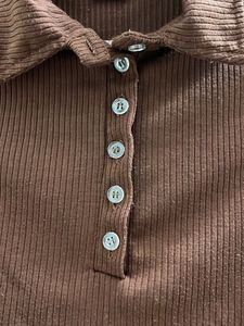 Ribbed Cropped Polo Shirt