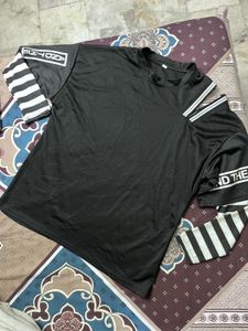Striped Sleeve Black T-Shirt