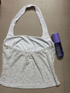 lace halter neck sheer fitted top