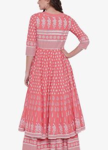Peach Ethnic Cotton Anarkali with Jacket