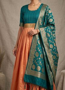 Elegant Teal & Peach Anarkali heavy Gown🤎