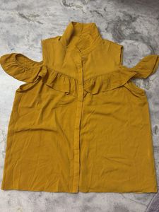 Mustard Cold Shoulder Ruffled Top