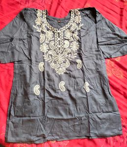 Embroidered Grey Kurta