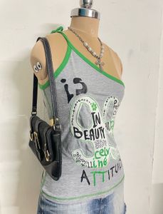 Grey Graphic Print One Shoulder Top