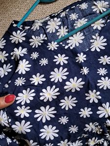 Navy Blue Floral Print Midi Dress