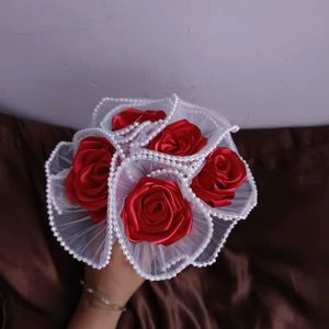 Handmade Satin Rose Bouquet (5 Roses)