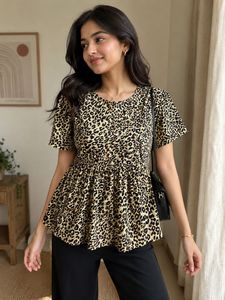 Stylish Leopard Print Peplum Top