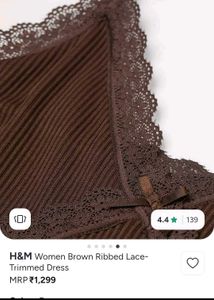 H&amp;M Brown Ribbed Lace Trimmed Dress