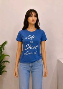 Blue "Life is Short Live it" Graphic T-Shirt