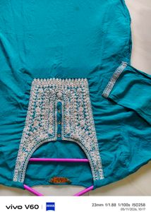 Teal Kurti with Embellished Neckline