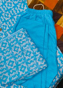 🩵🩵Blue &amp; White Printed Kurta Set