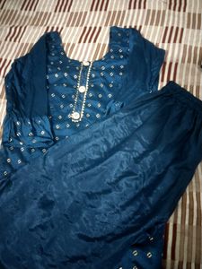 Elegant Blue Kurta with Gold Print