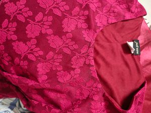 Casual Red Lace Top With Bell Sleeves