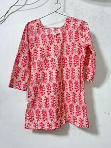 Pink Floral Print Kurta