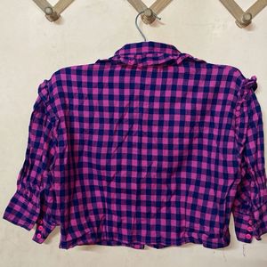 Pink &amp; Navy Gingham Ruffle Top
