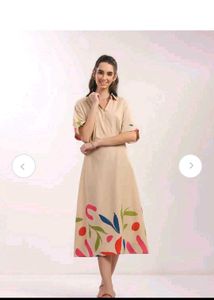 Chic Beige Abstract Print Midi Dress