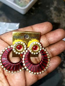 Stylish Red Thread Hoop Earrings