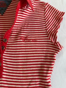 Red Striped Polo Top