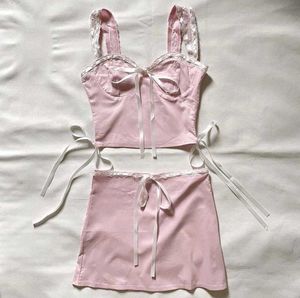 y2k co ord set Pink Lace