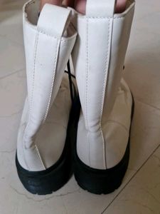 Chunky White Lace-Up Boots