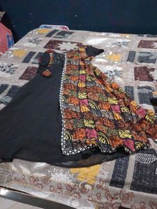 Stylish Black Kurta with Printed Panel