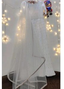 Elegant White Sequined Kurta with Net duppata