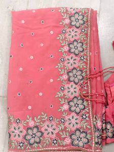 Beautiful Embroidered Pink Saree with blouse